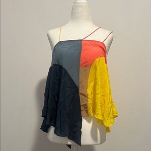 Anthropologie Silk Colorblock Asymmetrical Women Top